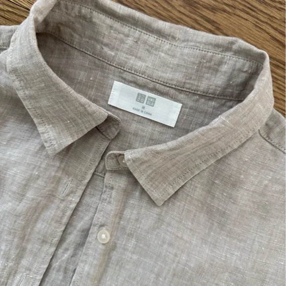 Uniqlo Light Beige Linen Button-Down Shirt - Picture 2 of 3
